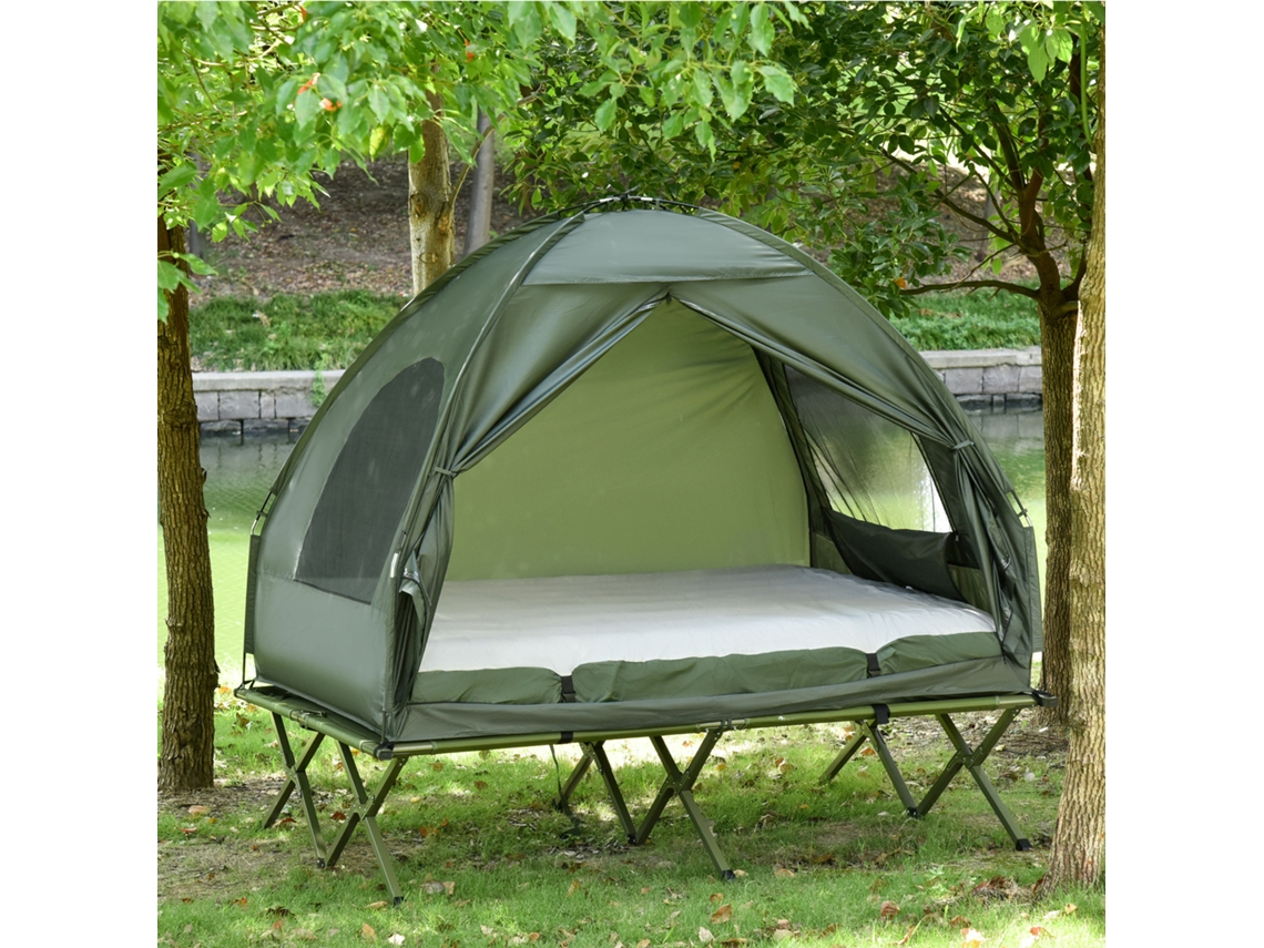 Cama De Camping Elevada Com Cúpula E Colchão De Ar, Bomba Inclusa, Taft, Verde, 193x136x178cm, Ideal Para Aventuras Ao Ar Livre.