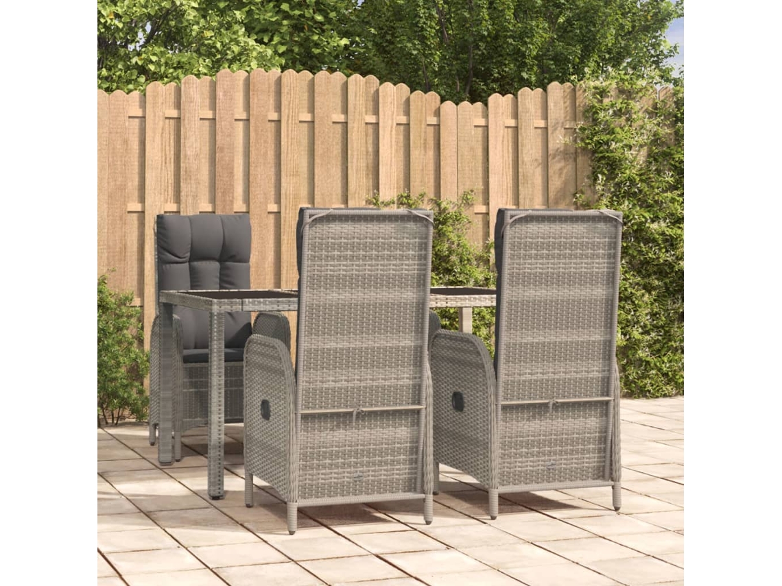 Vidaxl 5 Pcs Conjunto De Jantar P/ Jardim C/ Almofadões Vime Pe Cinza