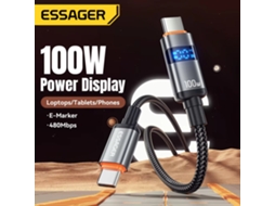 Cabo Digital Essager Es-x61 5a 100w Tipo C Para Tipo C Com Transmiss?o De Dados, 1 M/2 M De Comprimento
