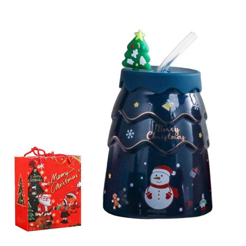 Caneca De Natal Criativa Em Formato De Árvore De Natal De Desenho Animado Com Papai Noel, Alce, Boneco De Neve E Relógio, Caneca D Aquaforge