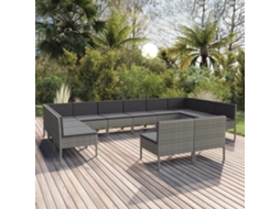 Conjunto 12 Peças Lounge De Jardim C/ Almofadões Vime Pe Cinzento Dkd Home Decor
