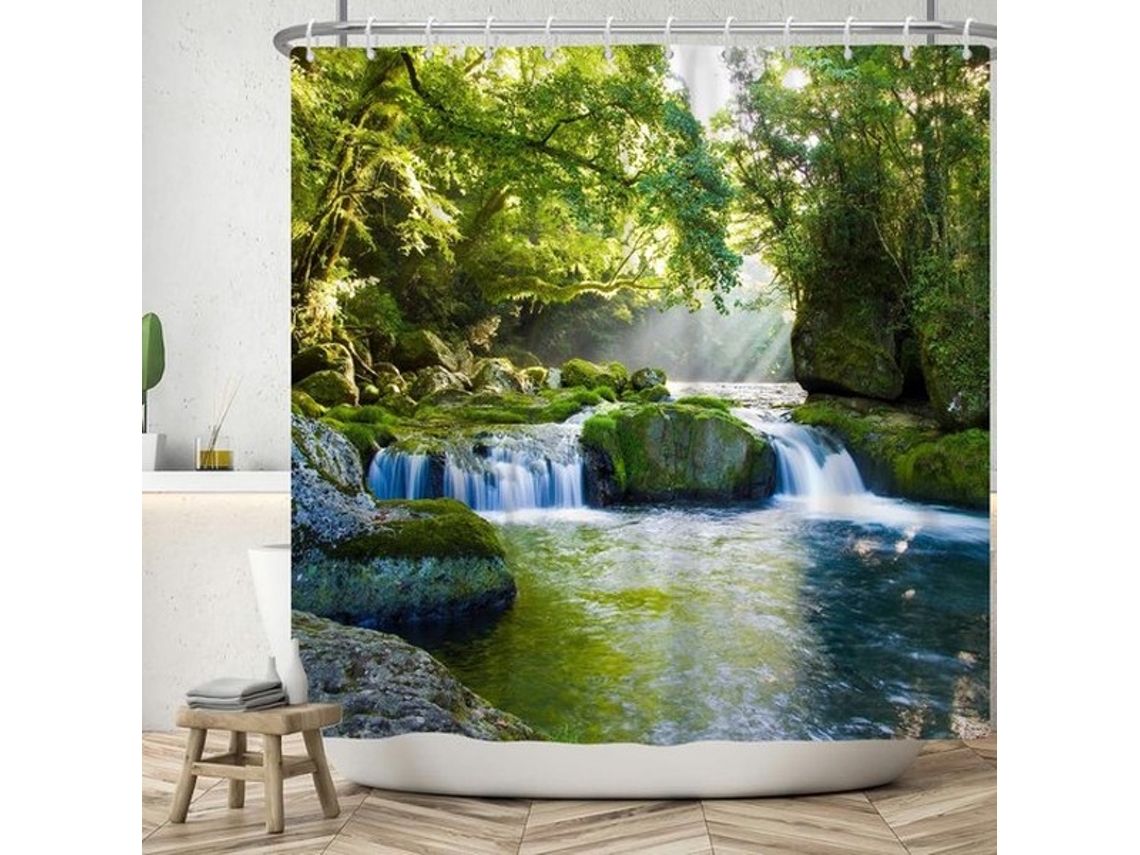 Cortina De Duche 180x200 Cm - Impermeável - Lavável - Poliéster - Antifúngico - Projeto Único Com Impressão De Natureza - Cortina De Duche