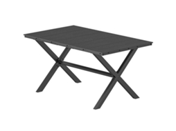 Mesa De Jantar Retangular Para Jardim Para 6 Pessoas Com Tampo De Hdpe Efeito Ripas E Estrutura Metálica 150x90x74 Cm, Preto