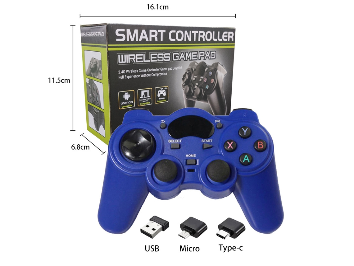 Gamepad Semi Fio 2.4g para Android Caixa Pequena Colorida e Azul com Otg Duplo YUNZII