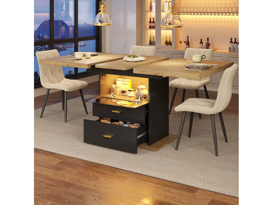 Mesa Jantar Extensível Led 110/140x80x75cm (réplica), 6p.-mh