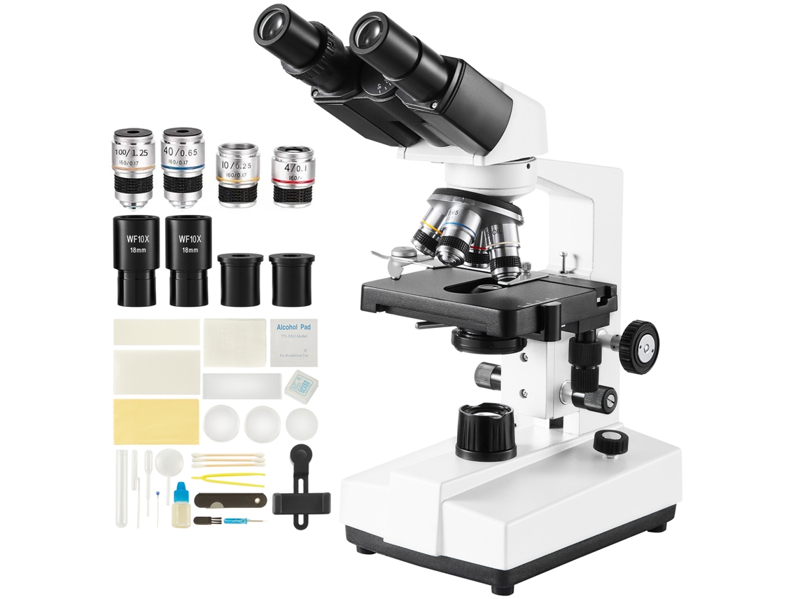 Microscópio Composto Binocular 40x 2500x com Estágio de Biologia de 2 Camadas