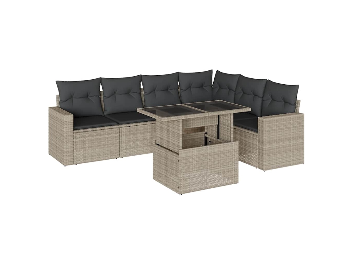 Conjunto de 7 Sofás Jardim com Almofadões Vime Pe Cinzento Claro MAISON EXCLUSIVE (7 pcs)