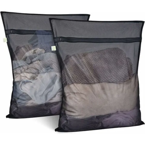 Conjunto de 2 Redes Lavagem para Máquina de Lavar Roupa, em Malha com Fecho de Correr, Tamanho XL BRILVIBERA (60x60cm, Pretas)