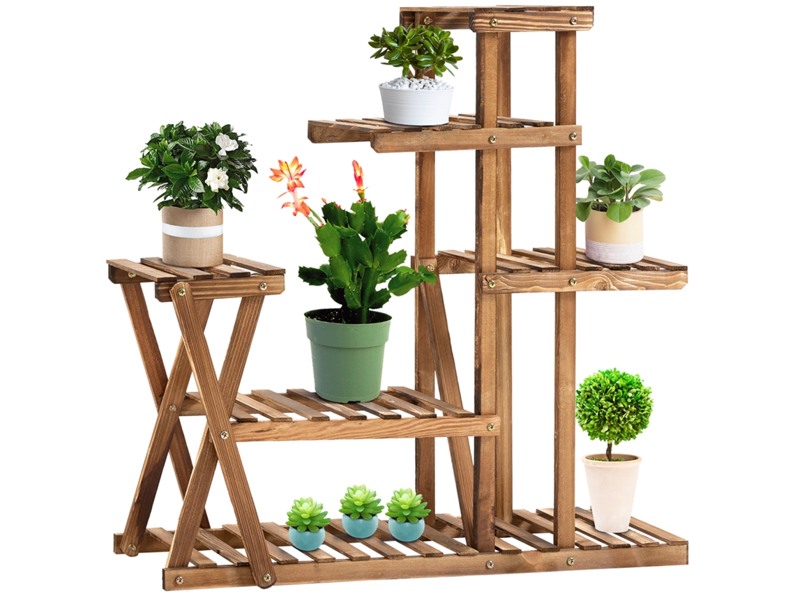 Suporte Para Planta Madeira De Abeto Cor Madeira Carbonizada 98x28x95 Cm Outsunny