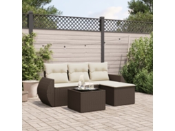 Vidaxl 5 Pcs Conjunto Sofás P/ Jardim C/ Almofadões Vime Pe Castanho