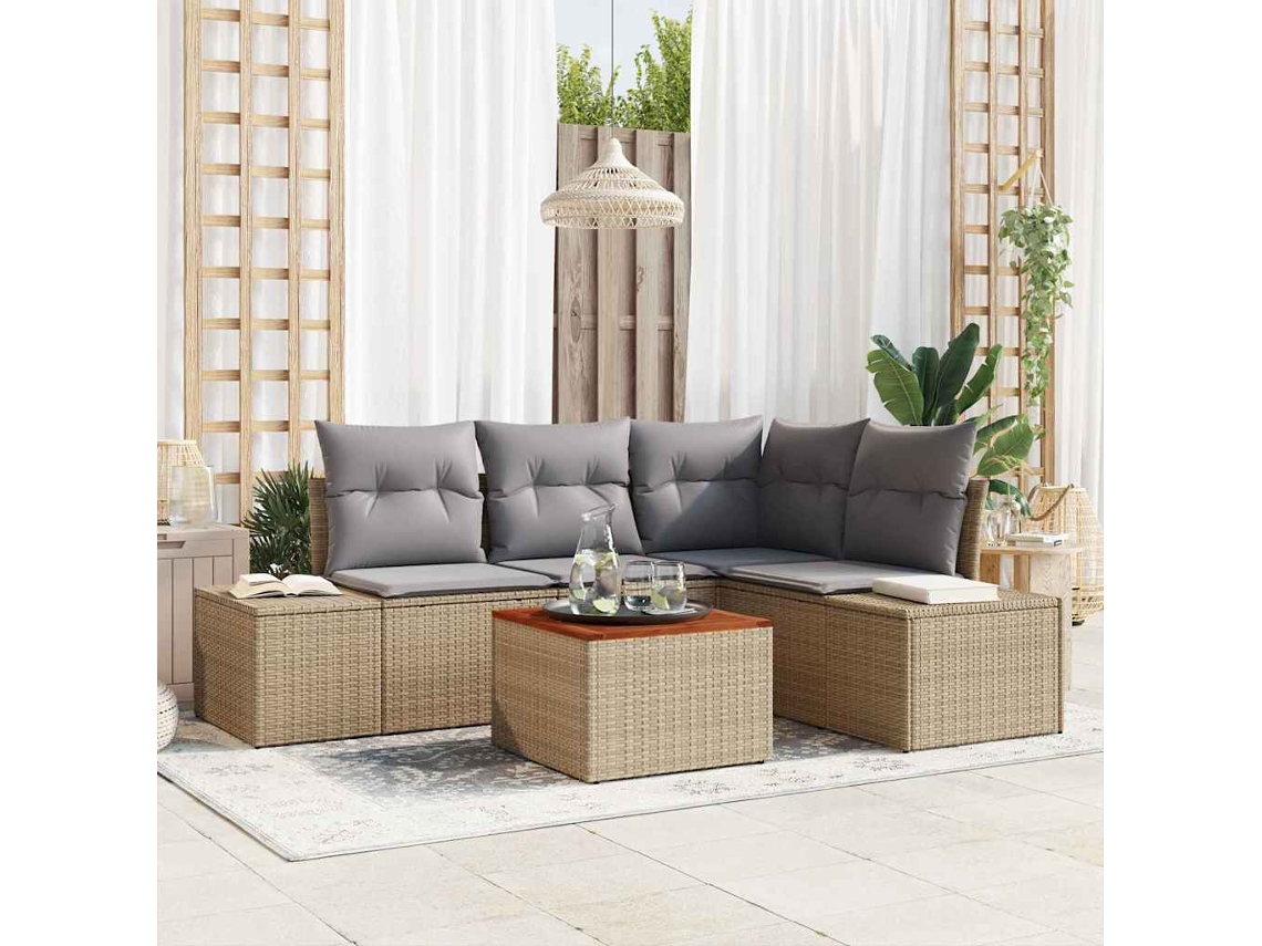 Vidaxl Conjunto De Sofá De Jardim 5 Unid. Bege E Cinza Claro Vime Pe