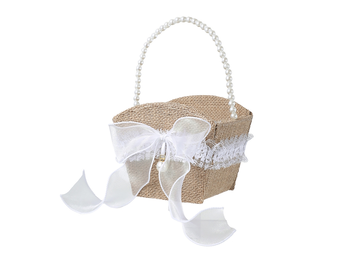 Cesto para Flores de Casamento com Laço Branco LAXISCREED