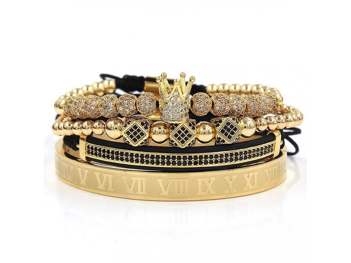 2026-pulseras Ajustables 4 Piezas Corona Imperial Charm Set Unisex Ouro Prata Pedras Cz Dorado