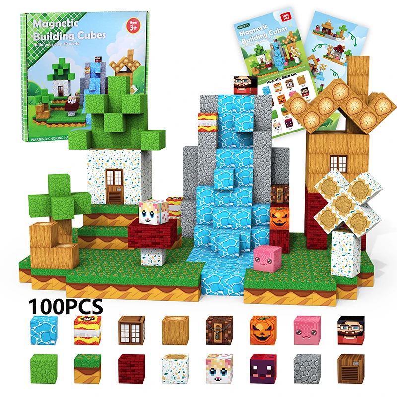 (cabana Na Floresta) Conjunto De Blocos De Construção Magnéticos Com 100 Peças, Castelo Rosa Da Princesa, Brinquedo Educativo Stem
