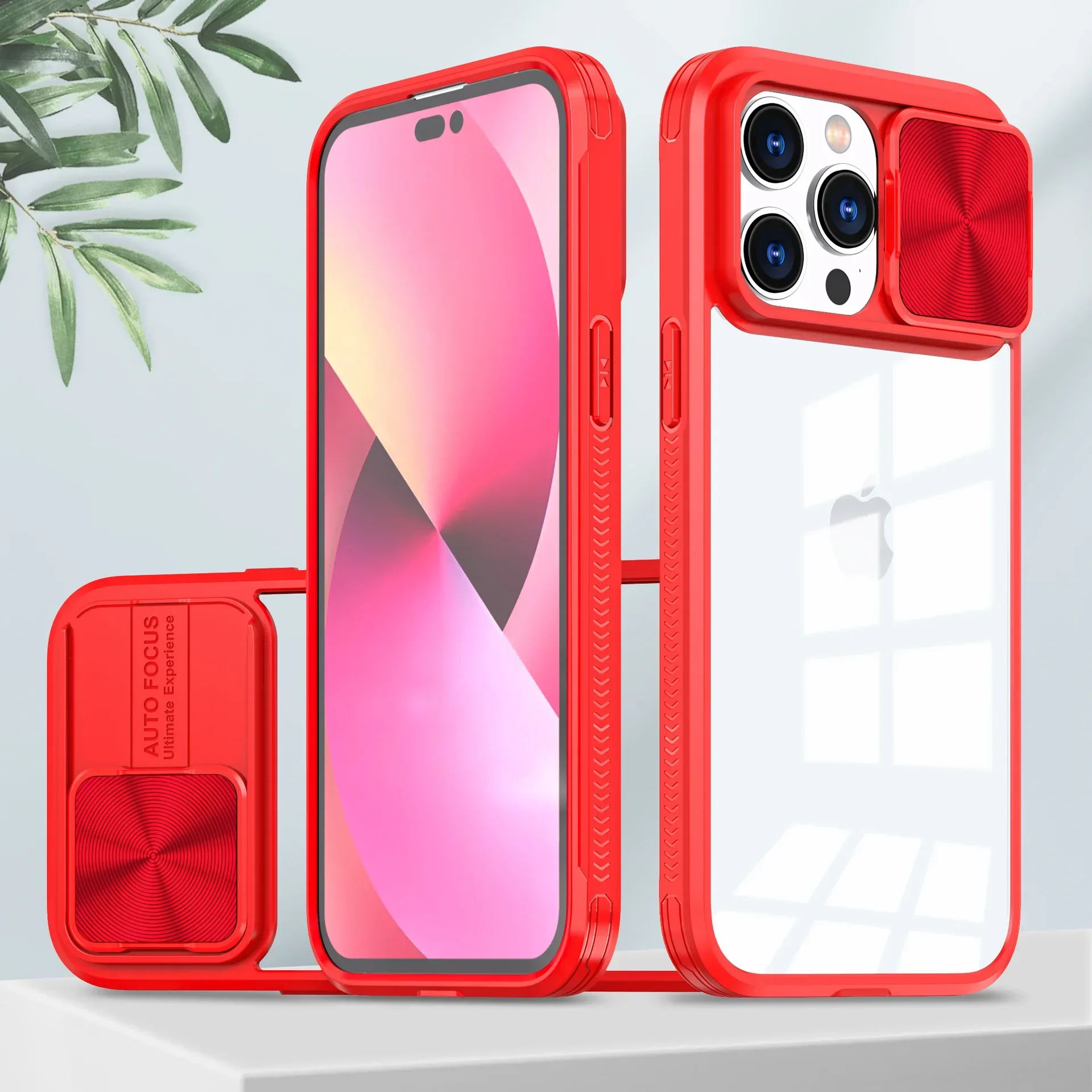 (iphone 12 Pro Max, Vermelho) Capa Protetora Transparente Deslizante Para Iphone Com Estrutura Rígida.