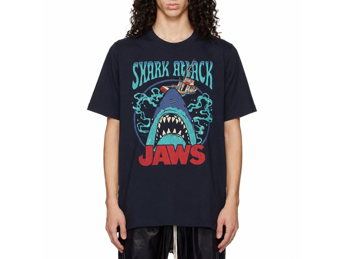 Rockinstone Jaws Movie Swirly Water Navy Adult T-shirt Size:xxxl