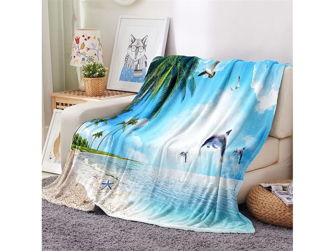 Manta de Flanela Fansu Estampa 3d Praia Colcha Microfibra Macia e Fofa para o Inverno Ideal Sofá Adequada Adul