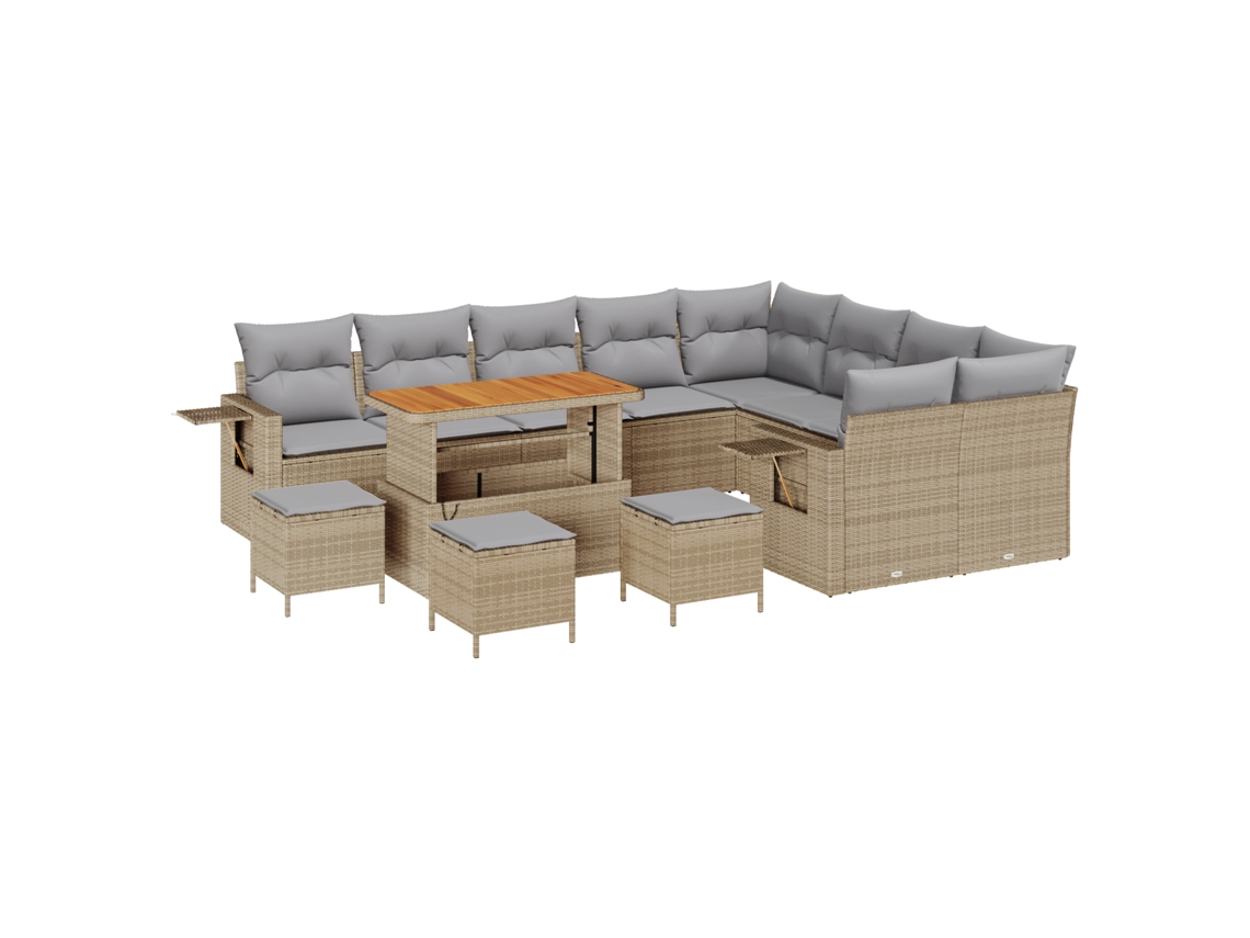 Conjunto 13 Conjunto De Sofá De Jardim Vidaxl Bege Vime Pe (110 X 55 X 71 Cm)