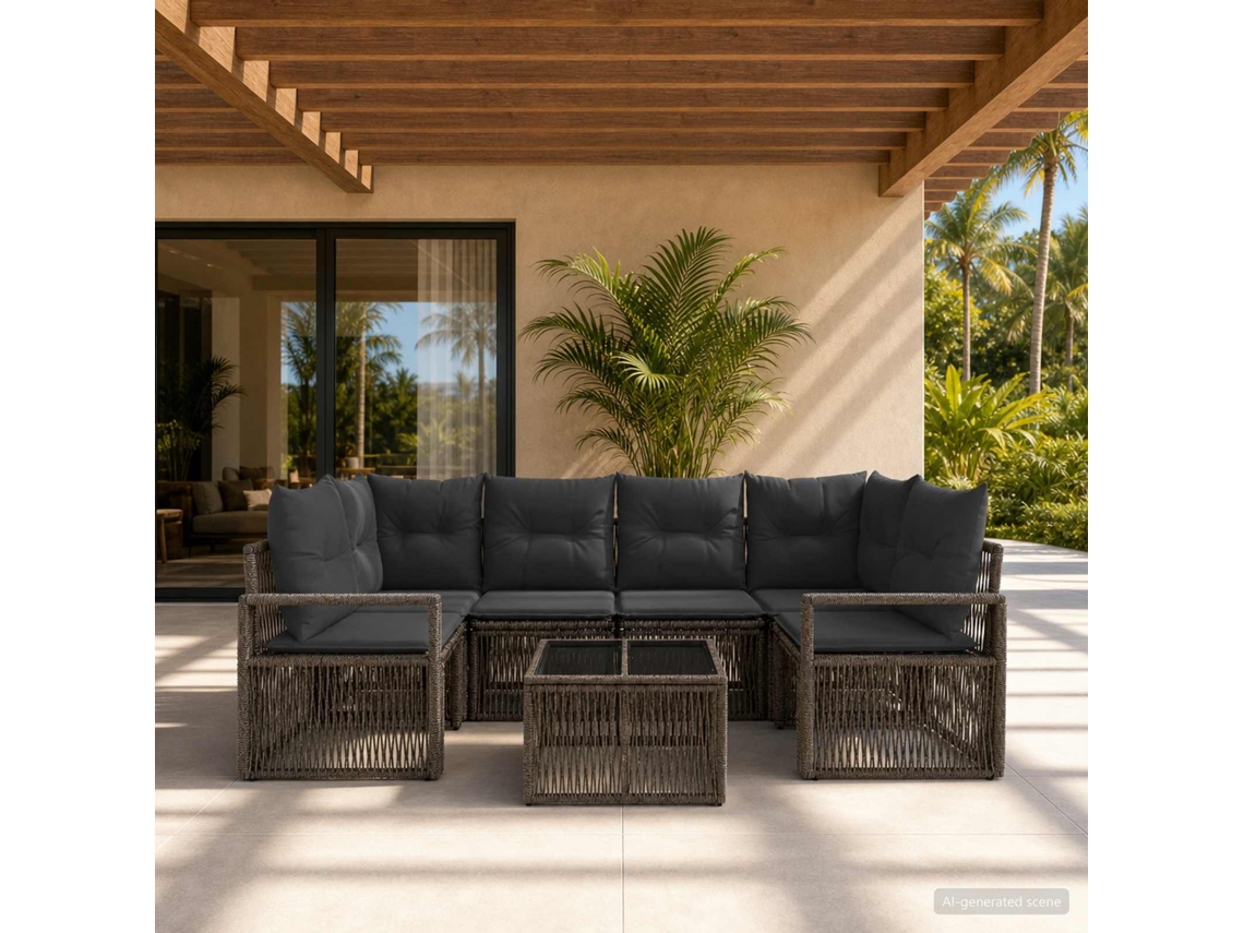 Vidaxl Conjunto De Sofá De Jardim 7 Unid. Cinzento Vime Pe