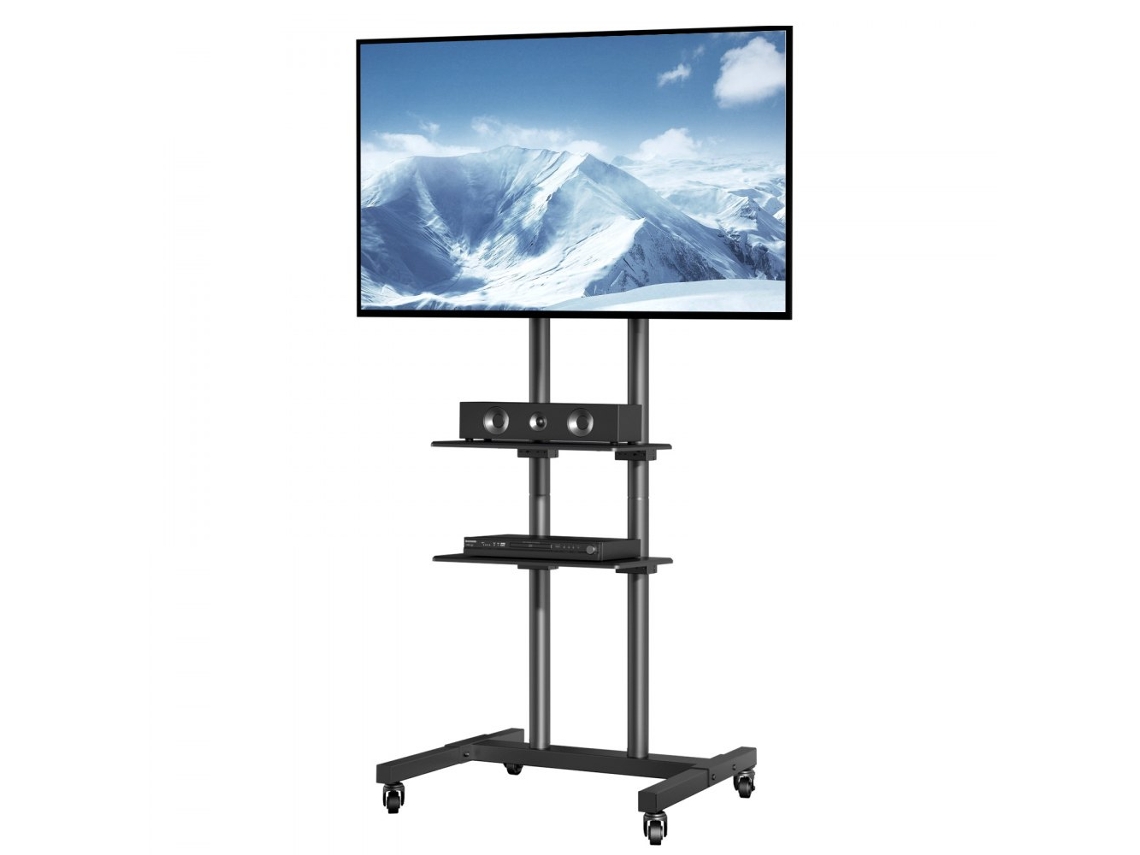 Suporte Para Tv Móvel Ajustável 32 70” Com Prateleiras, Rodas E Gestão De Cabos Tekmaquinas