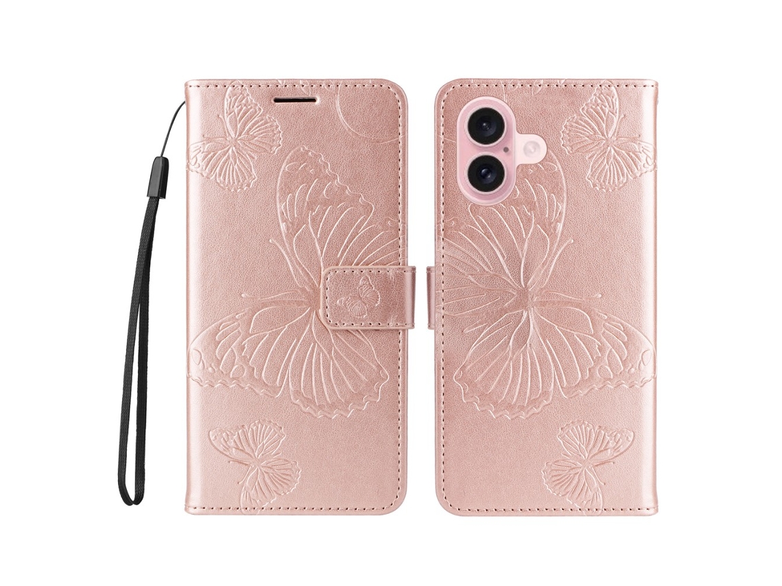 Capa Em Couro Pu, Para Apple Iphone 16, Ouro Rosa