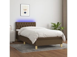 Vidaxl Cama Box Spring C/ Colchão/led 90x200 Cm Tecido Castanho-escuro