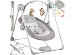 Baloiço Para Bebé Dobrável Tectake Com Estrutura Resistente, 5 Velocidades, 3 Peças, 56 X 75 X 68 Cm, Cinzento Claro