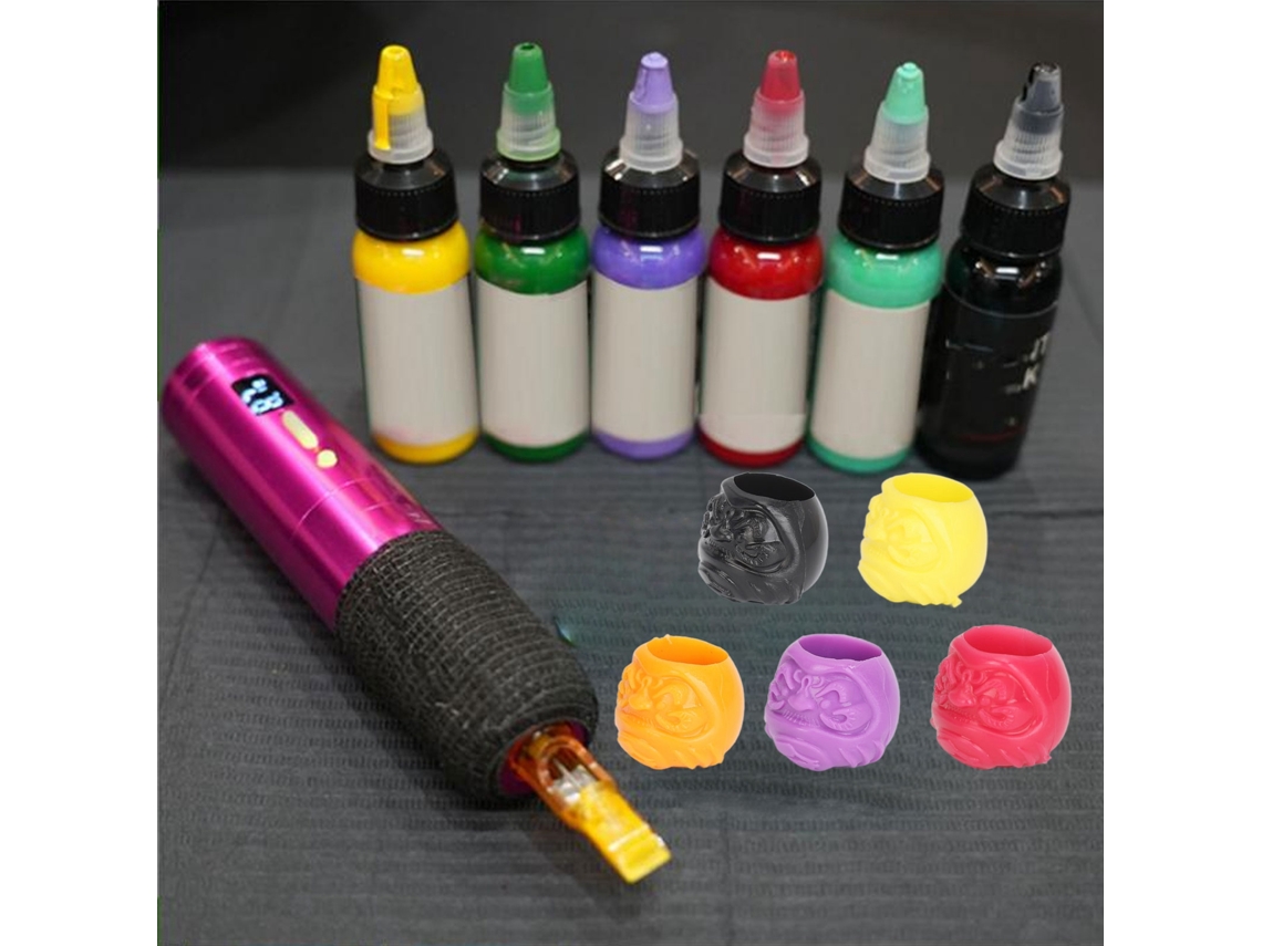 Copos De Tinta Para Tatuagem (200 Und Com Base, 17mm, Preto) Eoocoo