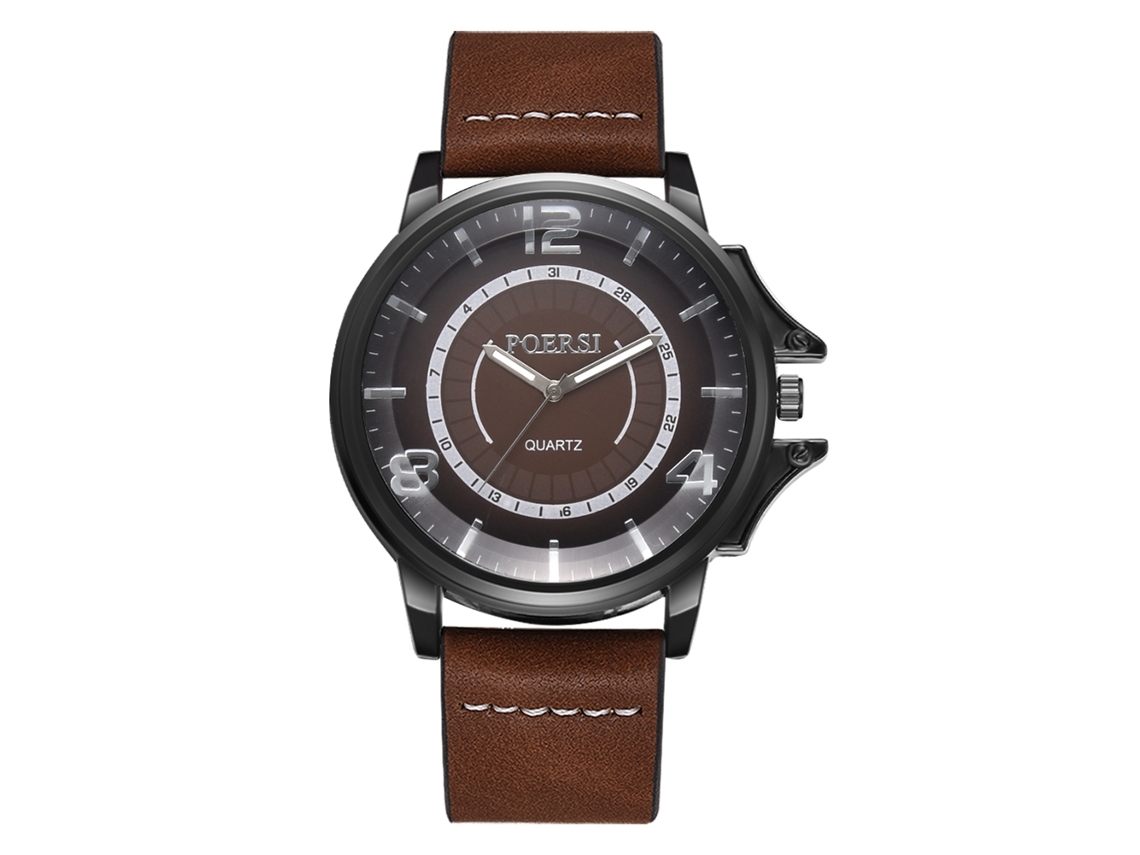 Relógio masculino de quartzo com pulseira de couro PU, estilo casual de negócios, mostrador marrom de círculo duplo.