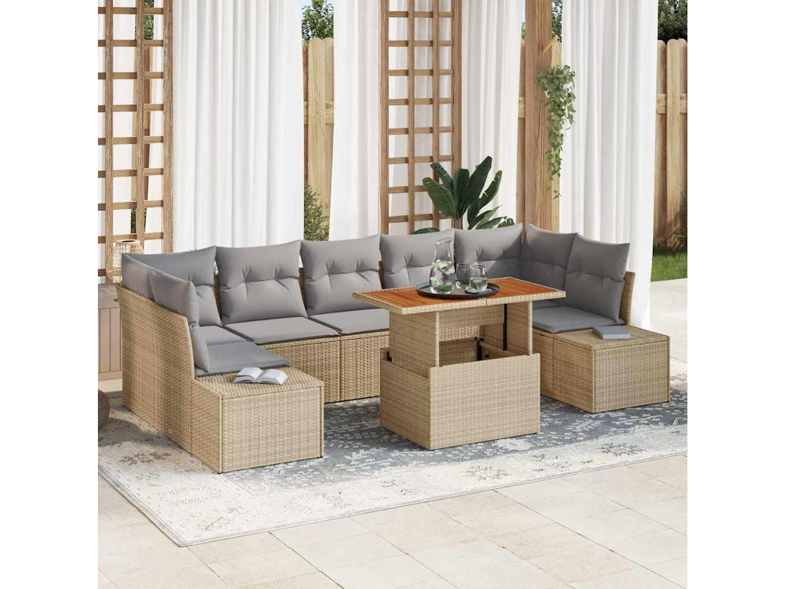 Vidaxl Conjunto De Sofá De Jardim 8 Unid. Bege Vime Pe