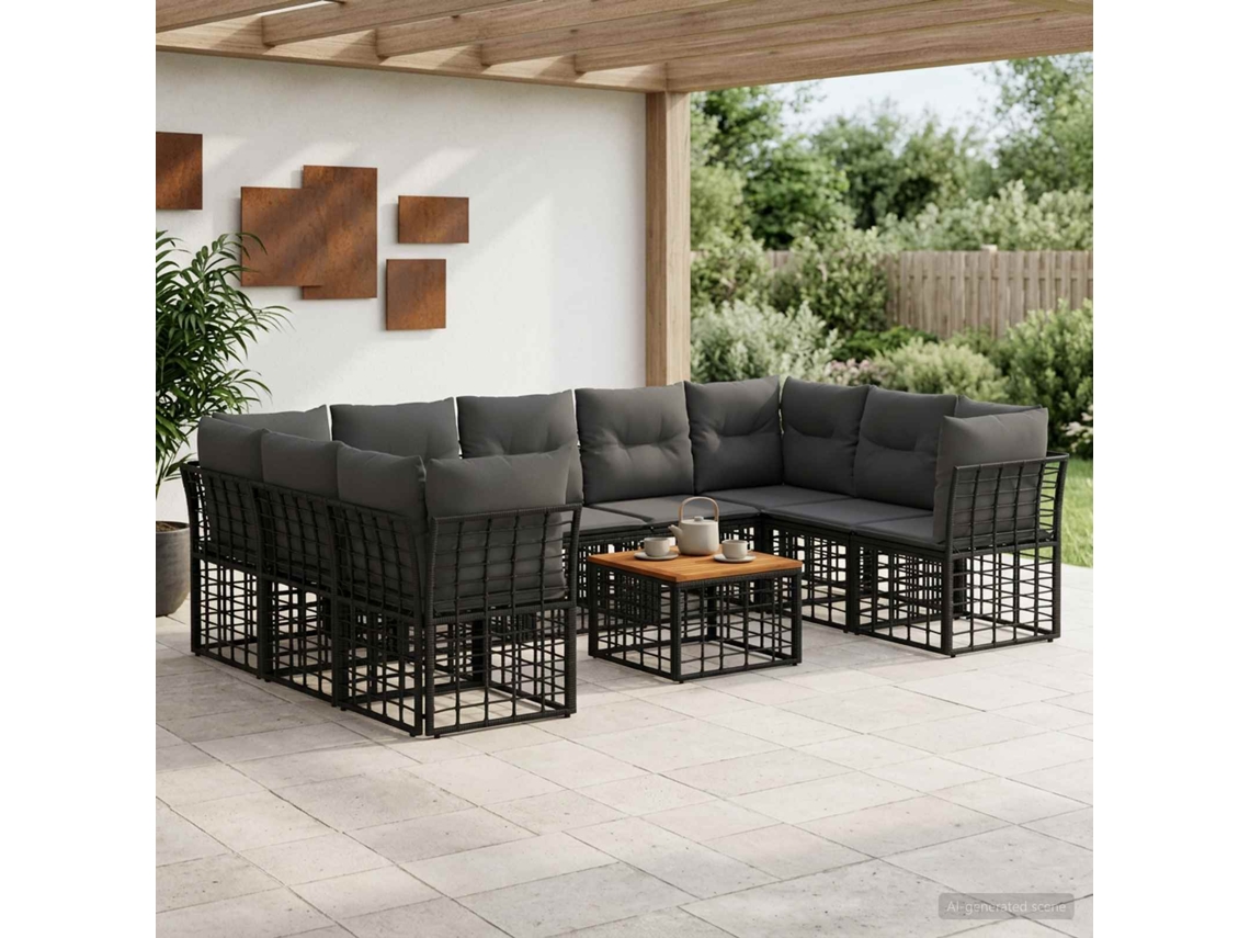 Vidaxl Conjunto De Sofás Para Exterior 10 Unid. Preto E Cinza Escuro