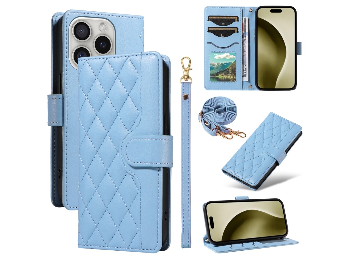 Capa Em Couro Pu Para Apple Iphone 16 Pro - Cor Azul