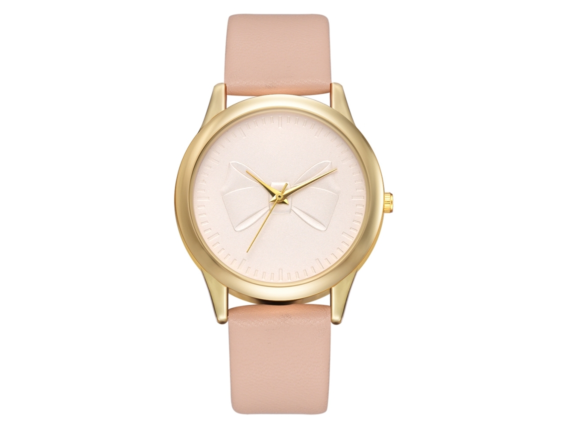Relógio Feminino de Pulso com Laço Quartzo Pulseira Pu Design Simples Bege