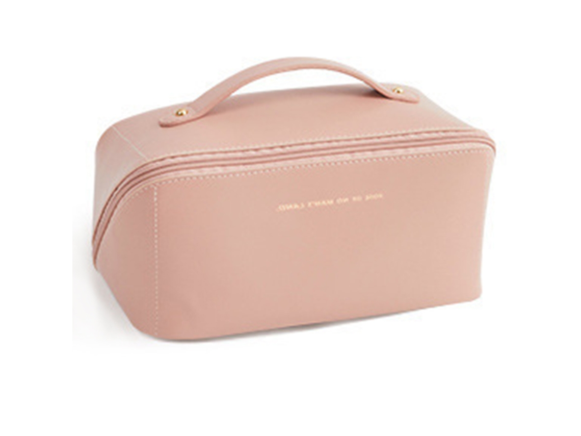 Bolsa de Maquiagem Organizer de Viagem com Grande Capacidade em Couro Pu Rosa