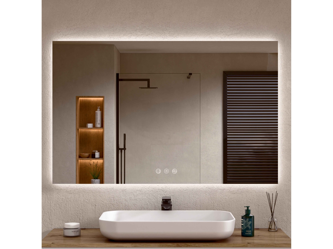 Espelho De Banheiro Com Luz Led, Luz Ajustável Em 3 Cores E Intensidades, Antiembaçante Luz Indireta 70cm Alto X 120cm Largura Bellobath