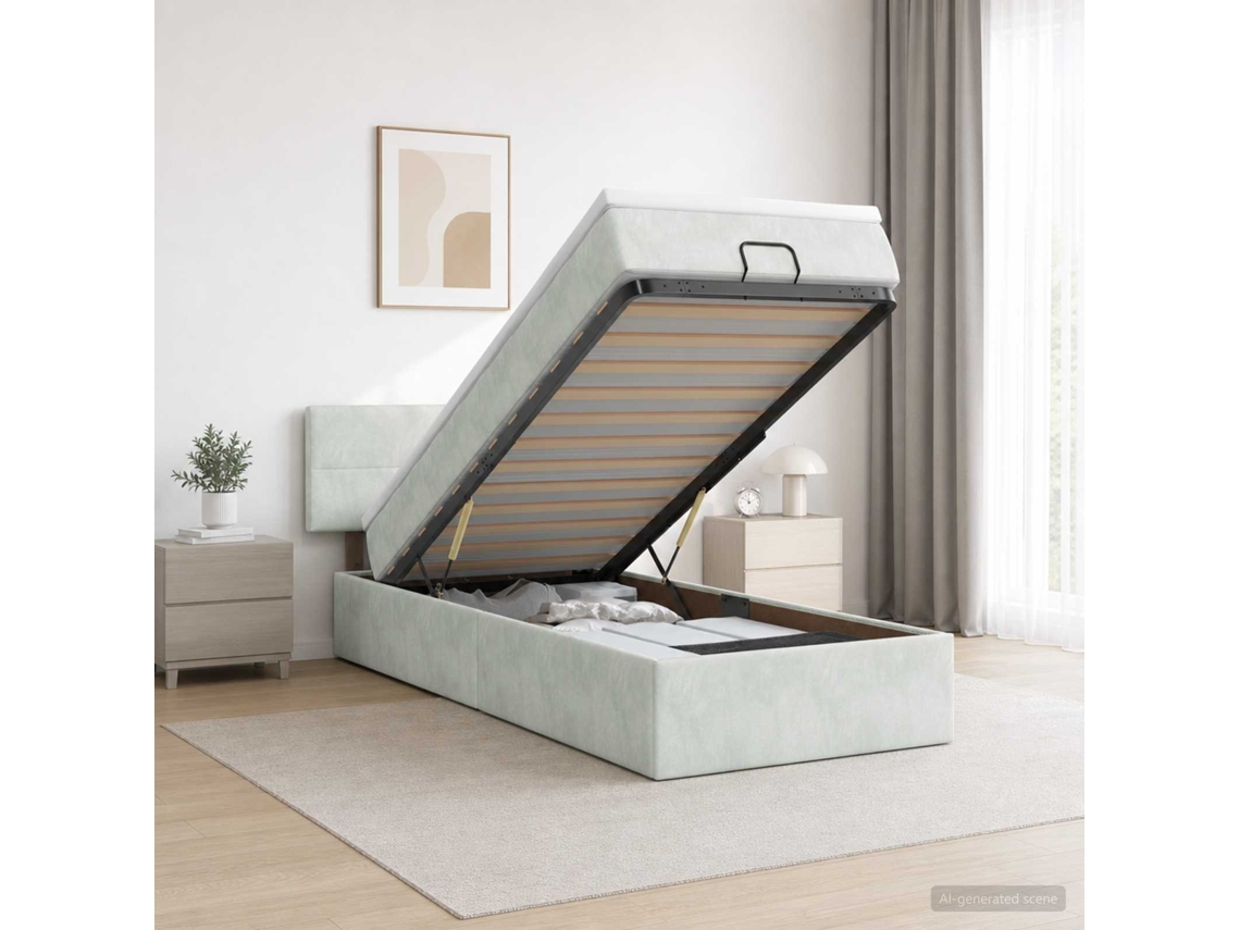 Vidaxl Cama Ottoman Com Colchão Cinzento-claro 90 X 200 Cm Veludo