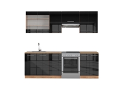 Cozinha Fame-Line, 240 cm, Carvalho PT, Antracite brilhante/Carvalho dourado, Vicco