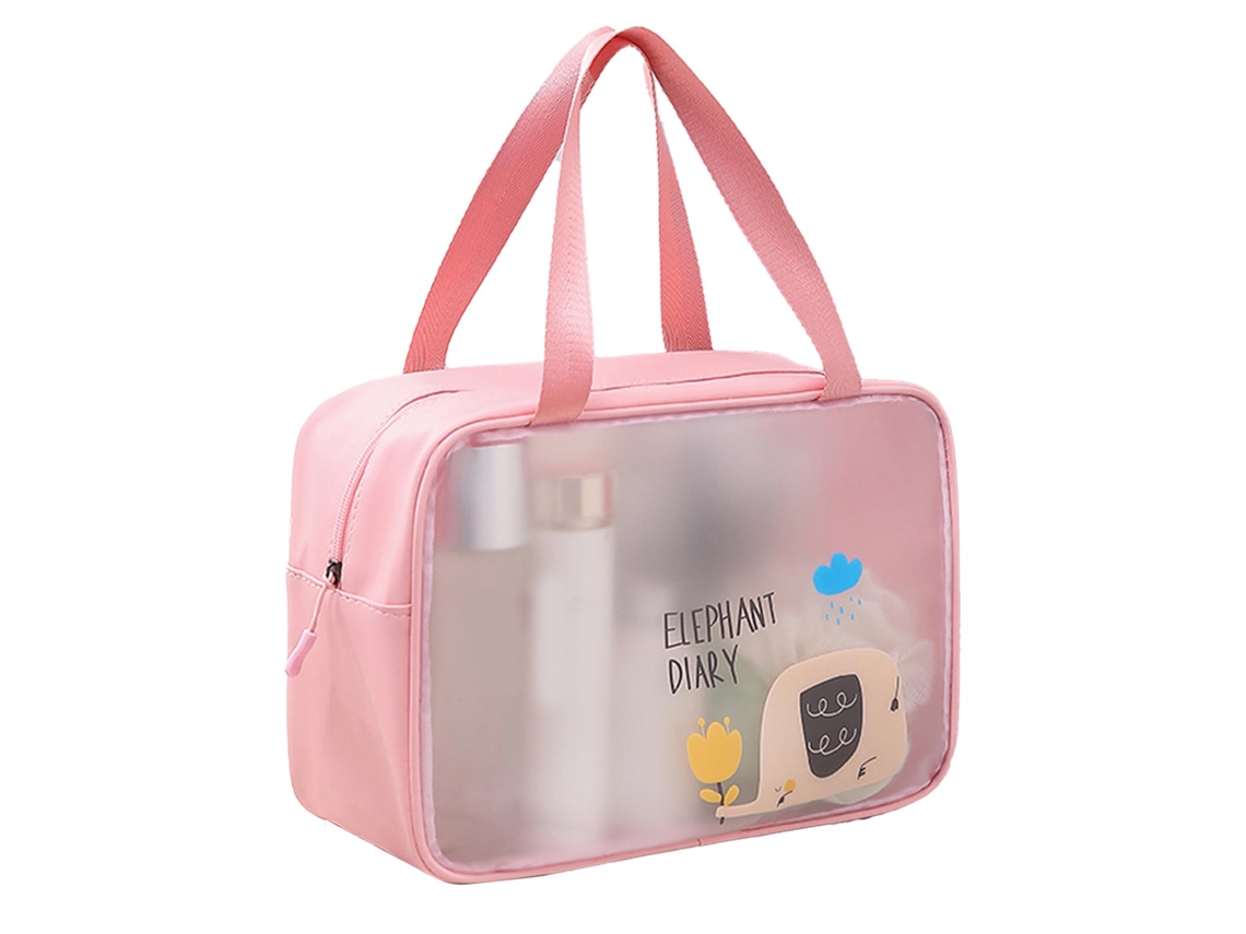 Bolsa de Maquiagem Transparente L Rosa Waterproof Pu Pvc