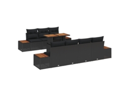 Conjunto 8 Sofá De Jardim Vidaxl Preto Vime Pe (100 X 55 X 73 Cm)