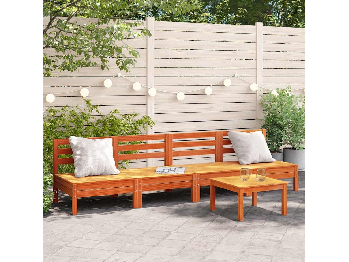 Vidaxl Sofás S/ Apoios Braços P/ Jardim 4pcs Pinho Maciço Castanho-mel