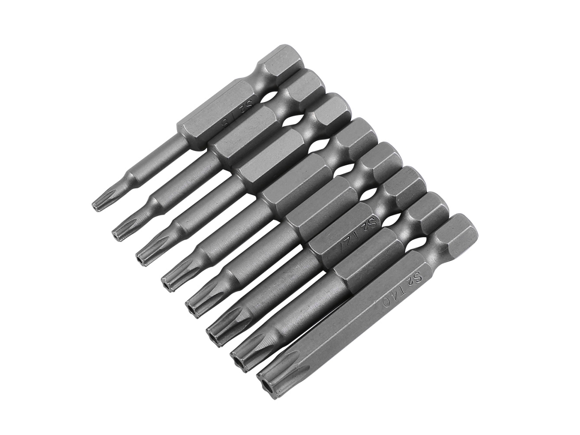 Conjunto De Bits De Parafusadeira Estrela Segura Magnética T8-t40 1/4'' 50mm Aço 8 Peças