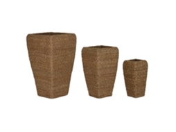 Conjunto de 3 Vasos de Metal com Acabamento em Capim marinho Natural, 40x40x70cm ALEXANDRA HOUSE LIVING