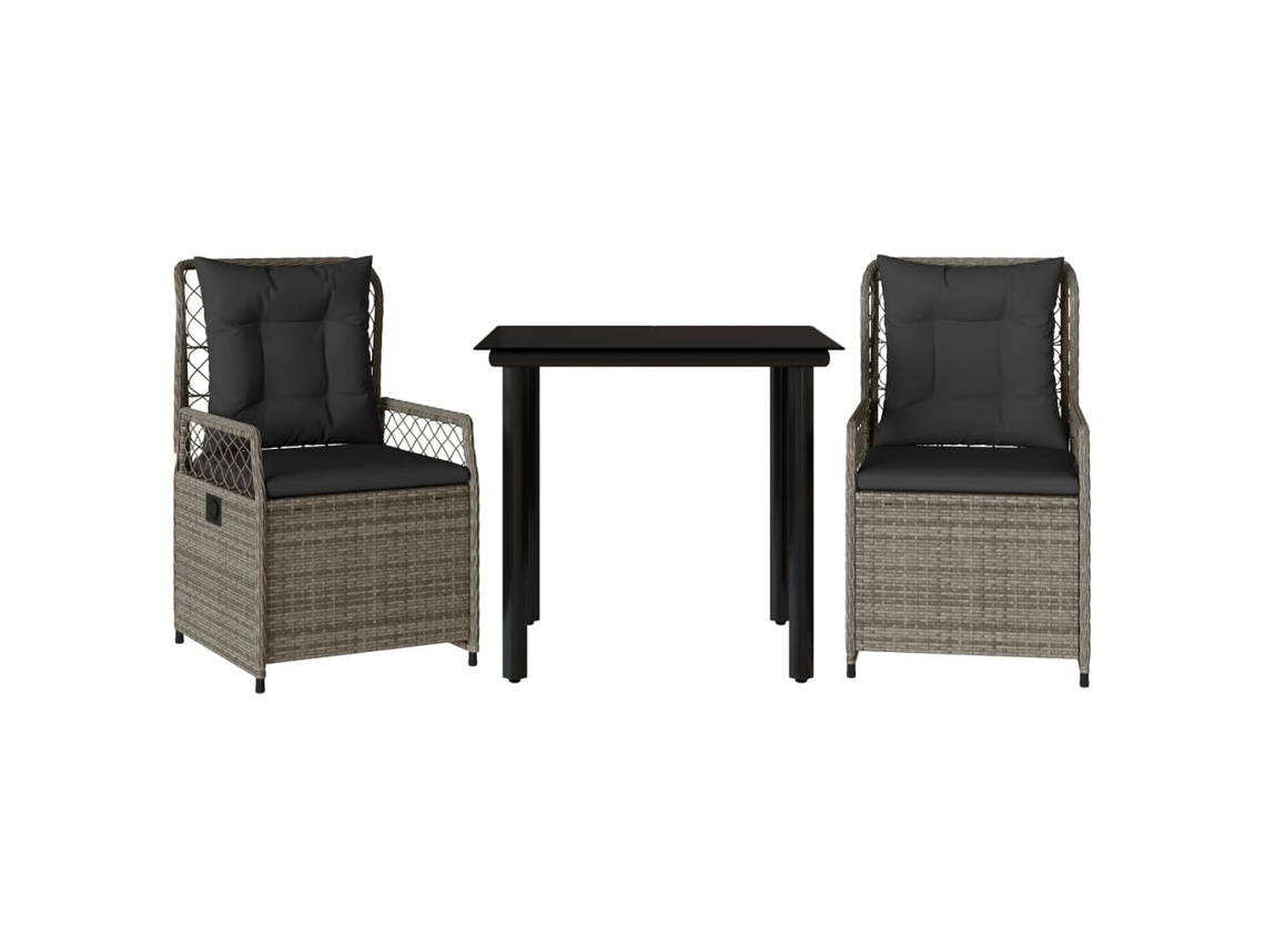 Jantar Set 3 Pcs for Garden with Almofadões Vime Pe Cinza MAISON EXCLUSIVE (3 pcs)