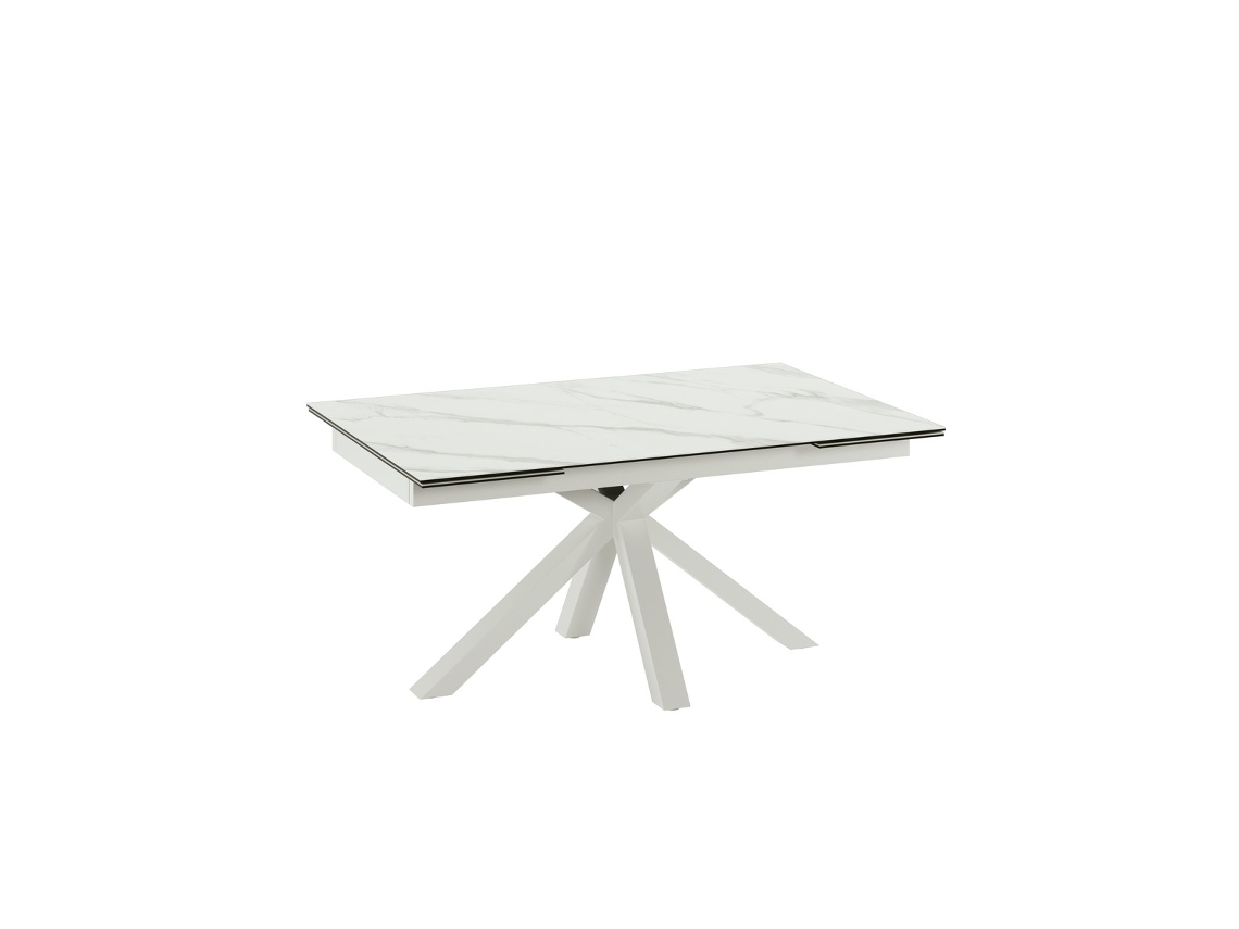 Mesa Extensível Ceramica 1 De 160/240 Cm Com Tampo Em Cerâmica De Mármore Branco Brilhante Sobre Base De Vidro Temperado E Metal - Stones