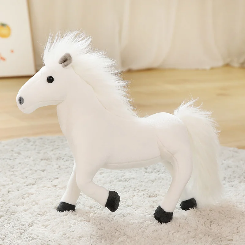 Almofada de Pelúcia Macia e Realista com Crina de Cavalo MDUG (branco, 25 Cm)