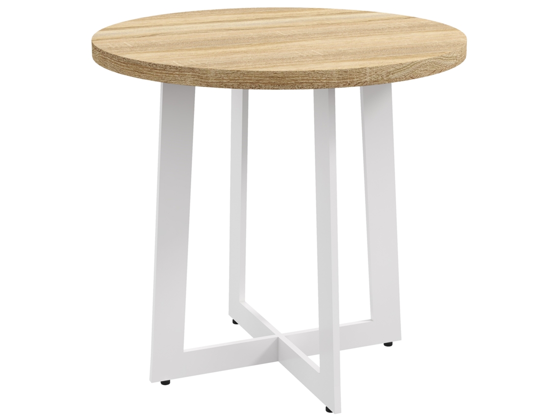 Mesa De Cozinha Redonda Para 4 Pessoas Moderna Com Tampo De Madeira E Base De Aço Cruzada Ø80x75 Cm Carvalho