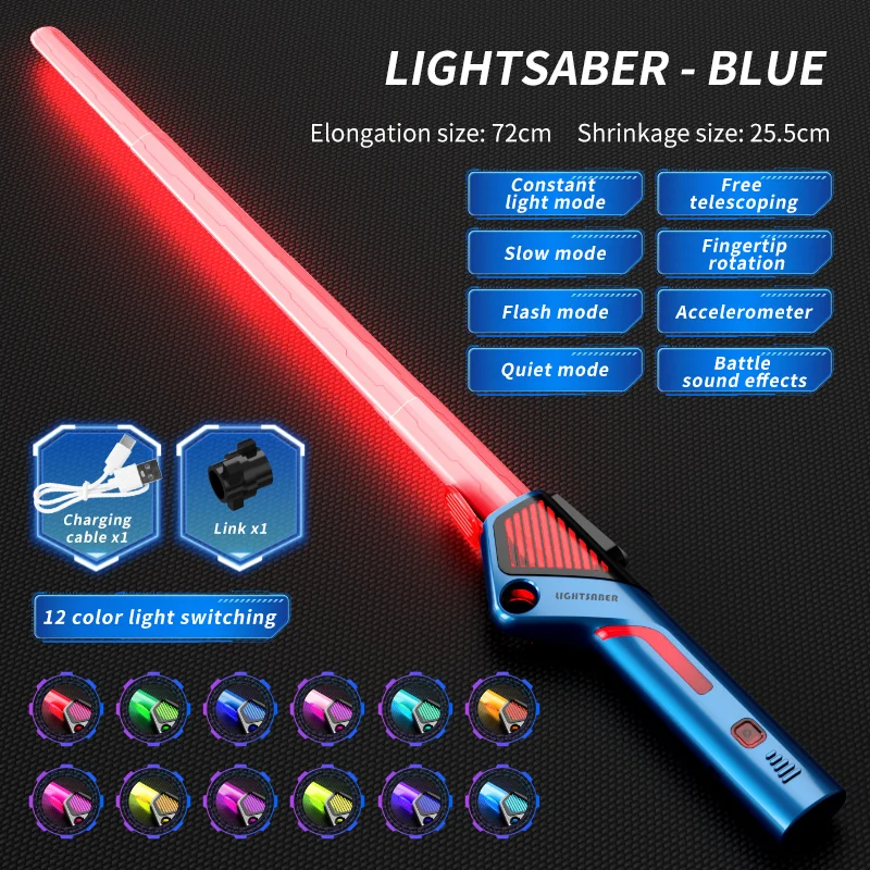 Espada De Brinquedo Infantil Colorida Com Luzes, Telescópica, Musical E Laser 2 Em 1 Mdug (azul)