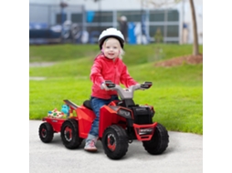 Quad Infantil Elétrico Com Reboque, 2,5 Km/h, 50 Minutos De Tempo De Condução, Para 1,5 A 3 Anos, Até 25 Kg, Vermelho