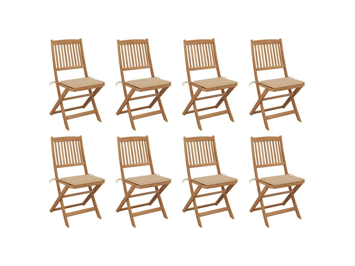 Cadeiras De Exterior Dobráveis C/ Almofadões 8pcs Acácia Maciça Dkd Home Decor