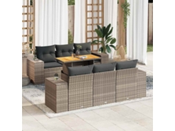Vidaxl 7 Pcs Conjunto Sofás P/ Jardim C/ Almofadões Vime Pe Cinzento